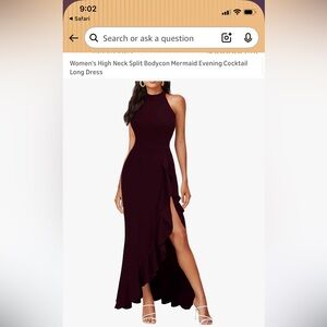 Elegant Burgundy Halter Neck Evening Dress